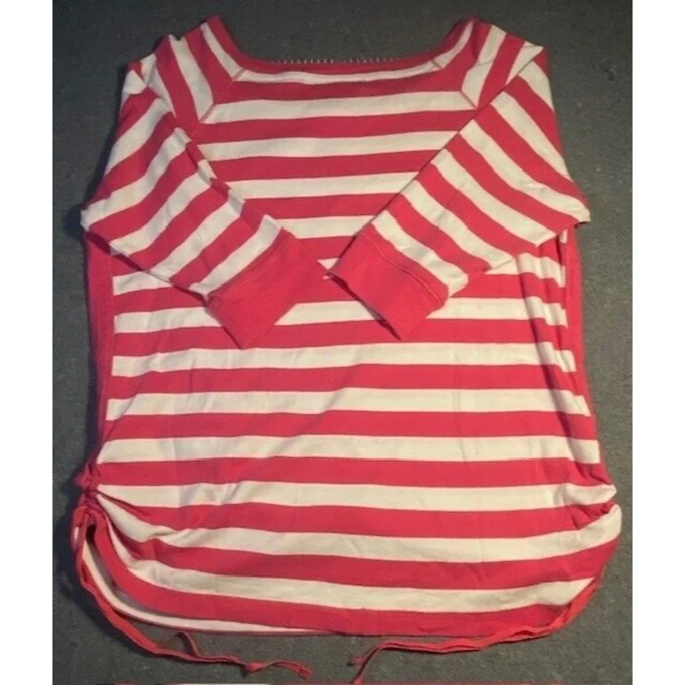 LAUREN RALPH LAUREN Women's TOP‎ pink & white 1X preppy 3/4 SLEEVE BOATNECK